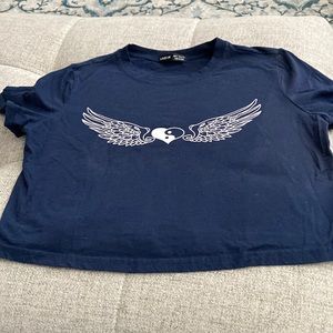 Blue Yin Yang- Heart with Wings Crop top